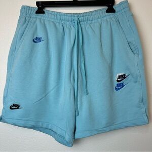 Nike Shorts Men’s Size XL Blue Triple Swoosh Embroidered Streetwear French Terry